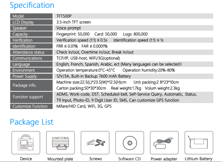 Portable time attendance system with 4g module