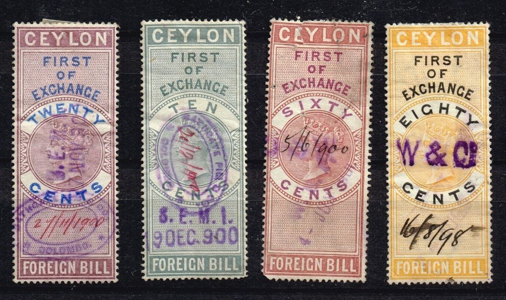 Ceylon Foreign Bill stamps, used