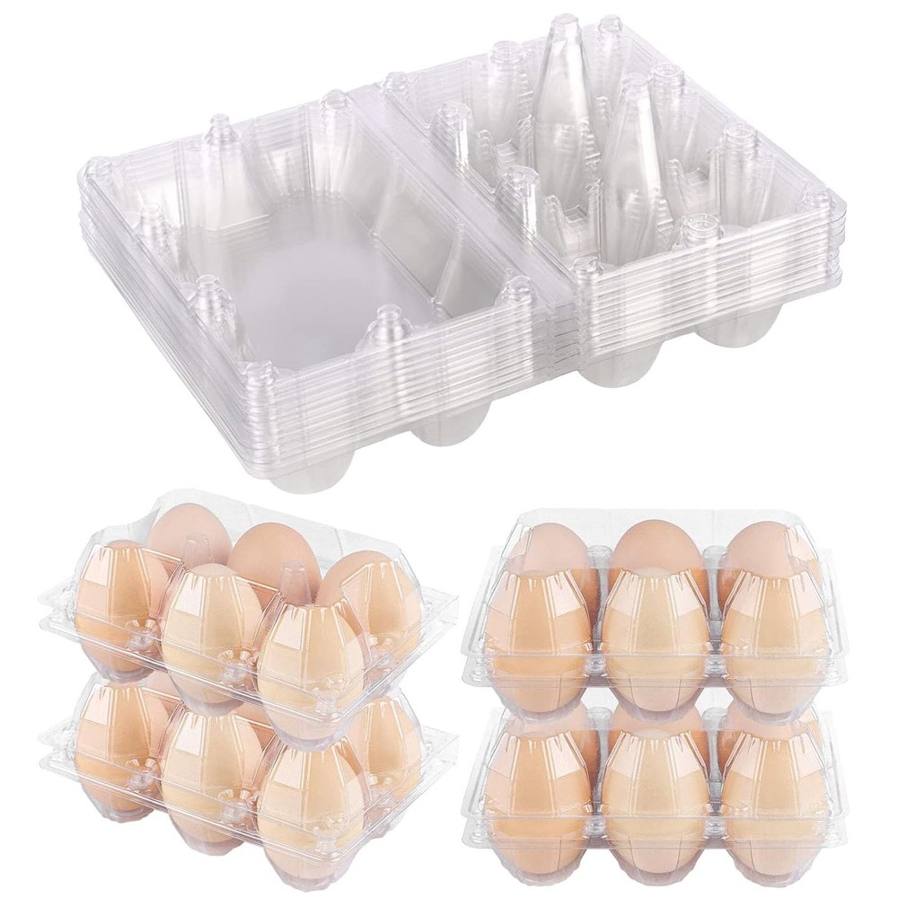 Plastic Clear Egg Carton for 6 Eggs,12Pack Egg Tray Reusable Medium