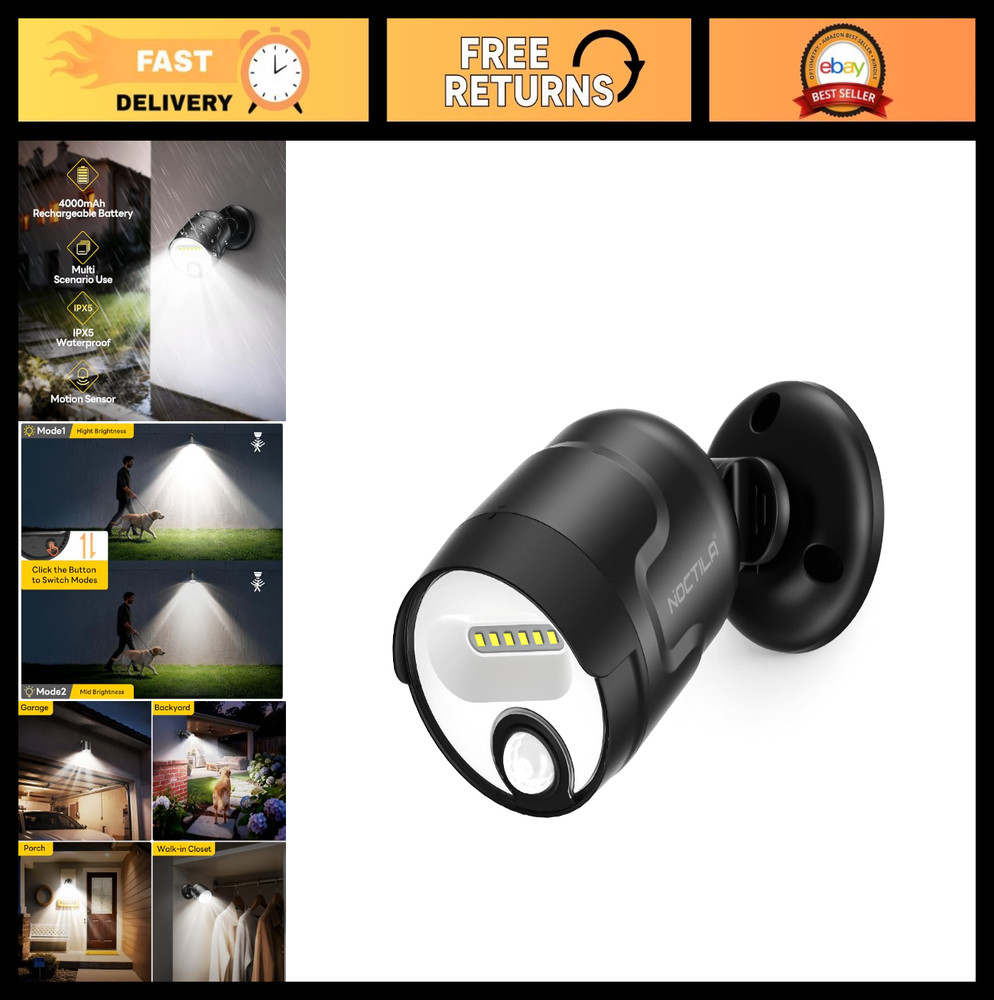 "Rechargeable Motion Sensor Spotlight - 600 Lumen, Waterproof, Battery Operated