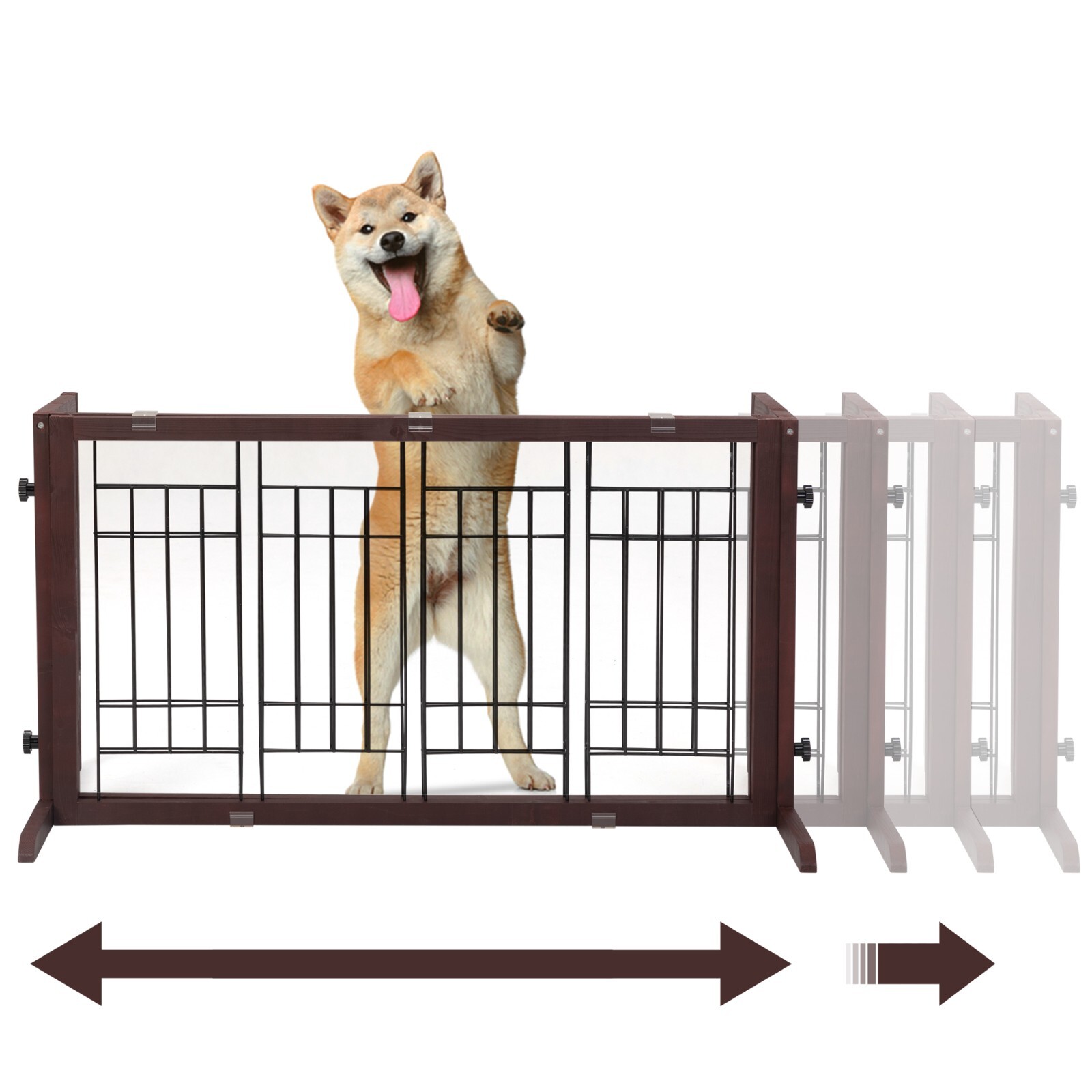 COZIWOW 38"-71" Freestanding Wood Pet Gate Foldable Puppy Fence Dog Gate Doorway