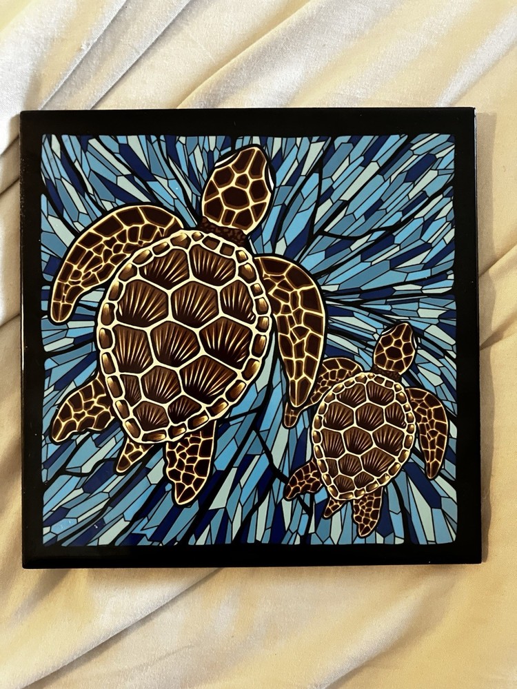 Islander Hawaii Ceramic Tile Trivet Blue Honu Turtle
