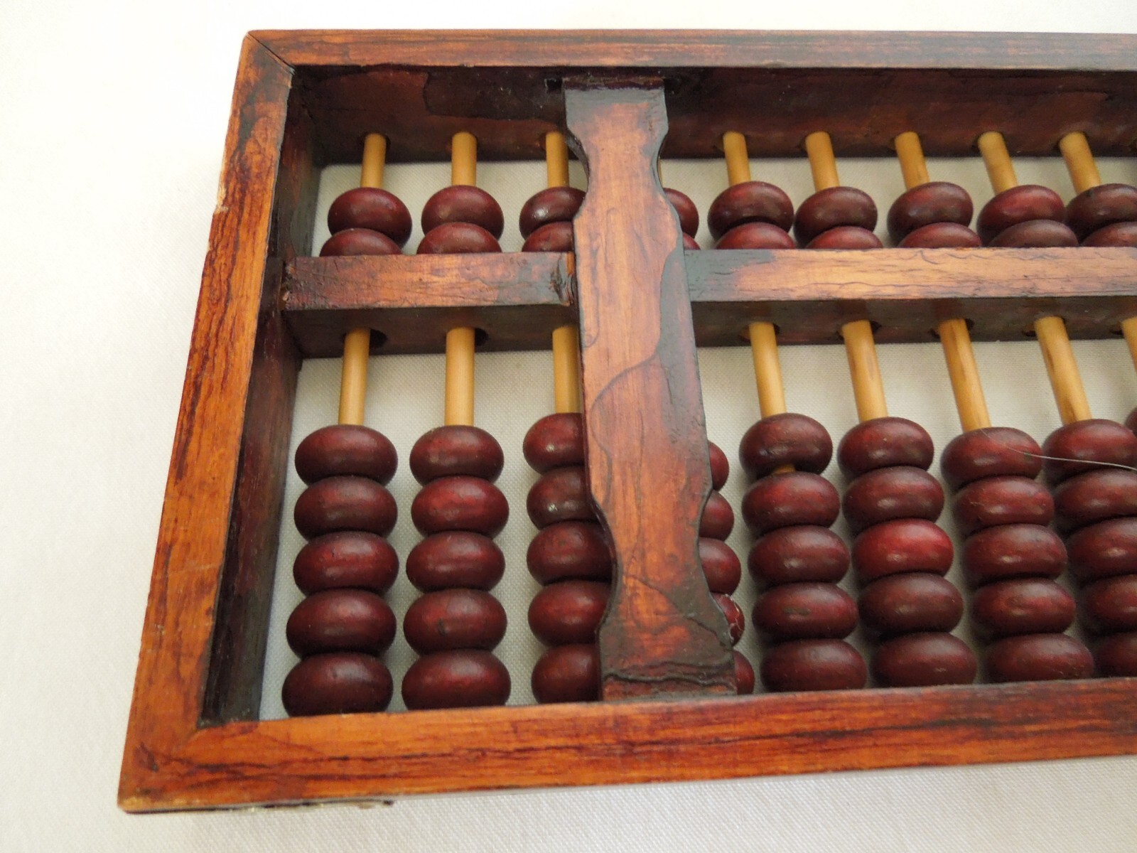 Vintage Chinese Abacus Wood Frame & Beads w/ Brass Hardware 13 Rows 91 Beads