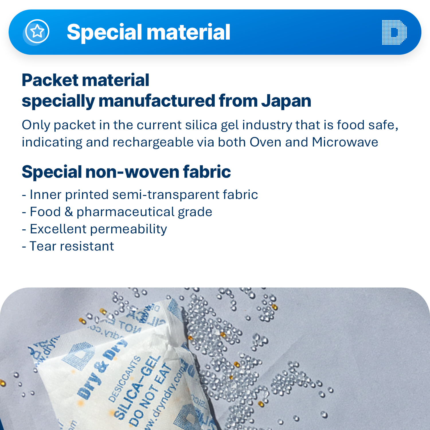 100 gram X 10 PK "Dry & Dry" Food Grade Orange Indicating Silica Gel Packets