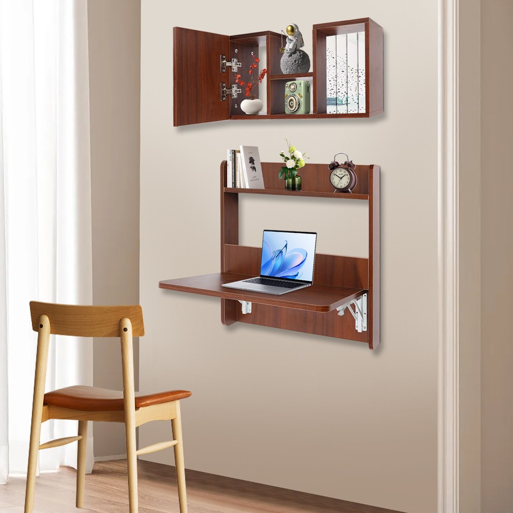 Wall Mounted Bookshelf 2-tier Wall Mounted Writing Table Folding Space Saving