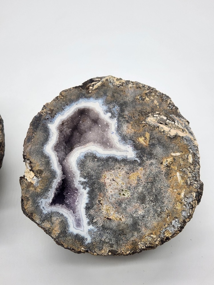 2 Light amethyst with calcite geode ~4" Diameter