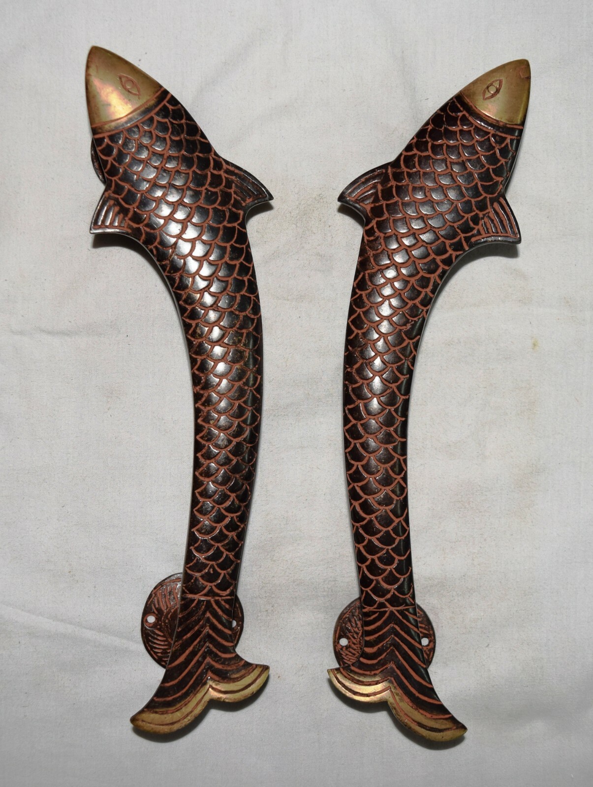 Antique Fish Shaped Pair Door Handle Restaurant Pulls Brass Handmade Finish OP3