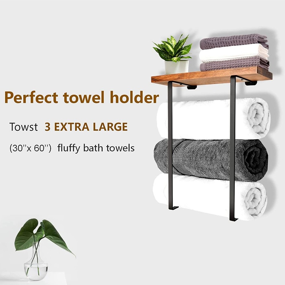 !! BATHROOM WOODEN TOWEL RACK WALL SHELF !!Rustic wall decor with mulit-function