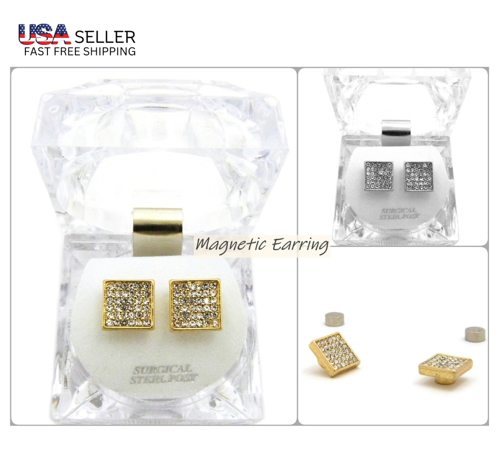8.9mm Rhinestone Square Shape Magnetic Stud Earring No Piercing Required XE1141