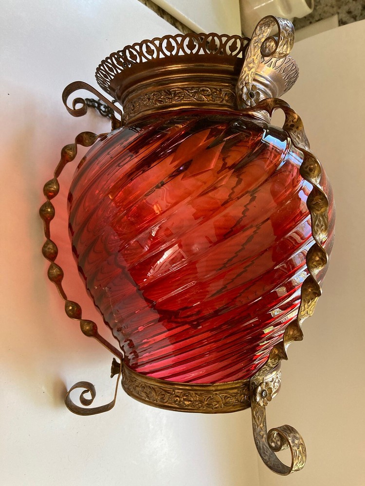 Antique Victorian Ruby Swirl Hall Light