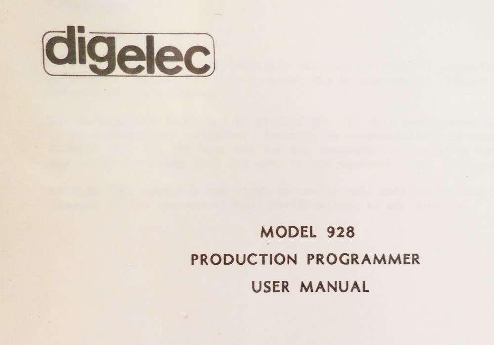 digelec Model 928 Production Programmer User Manual PROM-EPROM Book