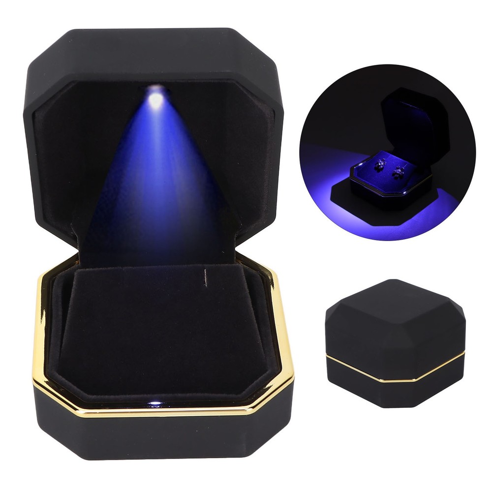 LED Lighted Jewelry Gift Box Earring Ear Stud Display Case For Proposal WT