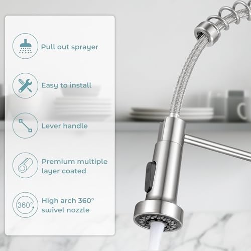 Kitchen Faucet with Pull Down Brushed Nickel Standard (with deck plate)