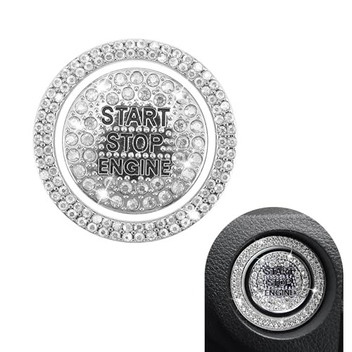 Car Engine Start Button Cover, Sparkling Rhinestone Push Start 2 PCS White