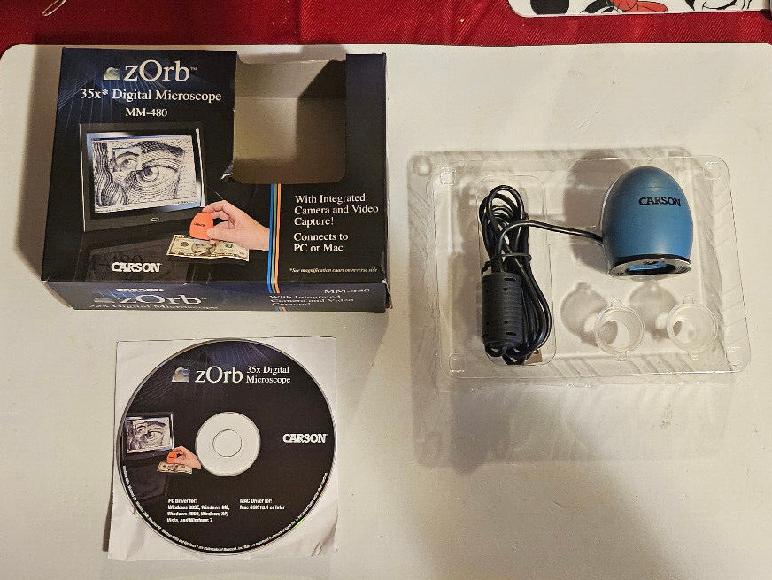 CARSON ZORB 35x Digital Microscope Surf Blue MM-480 MAC-PC With CD -TESTED