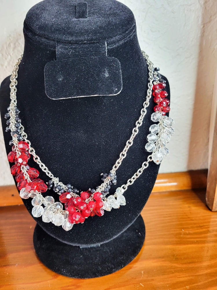 Vintage Red Black & White Convertible Beaded Statement Necklace