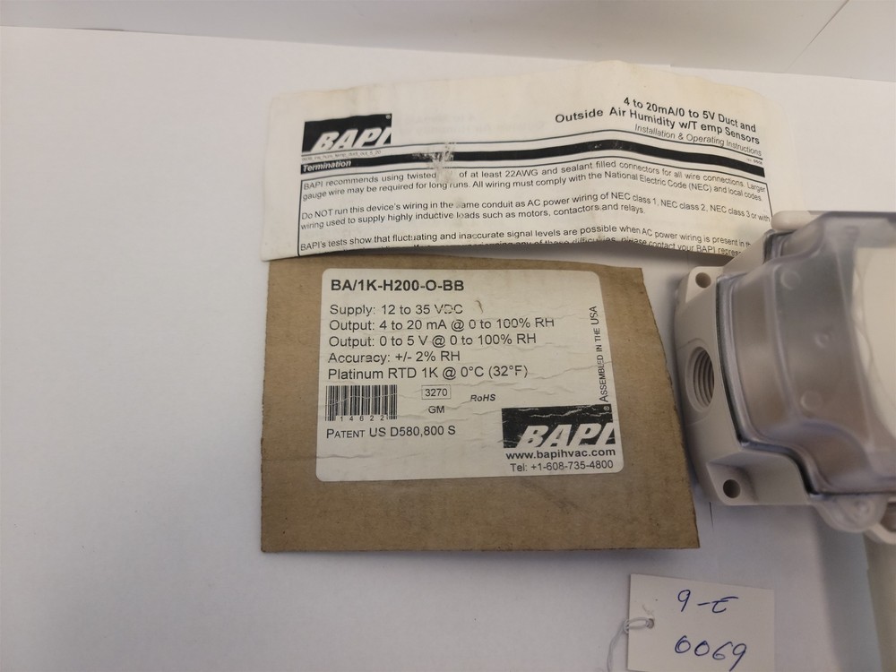 BAPI BA/1K-H200-O-BB Humidity Transmitter w/ Interchangeable Output