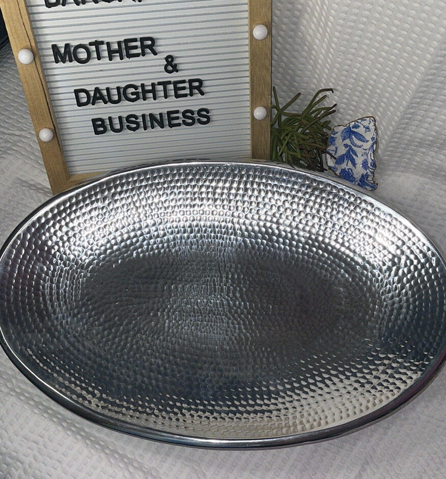Towle Silversmiths Hammered Silver Serving Bowl Tray 18” Oval – India