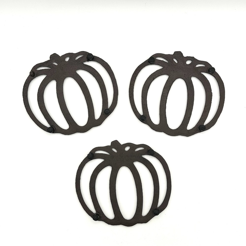 Three Cast Iron Pumpkin Trivets Rustic Fall Kitchen Thanksgiving Farmhouse Table