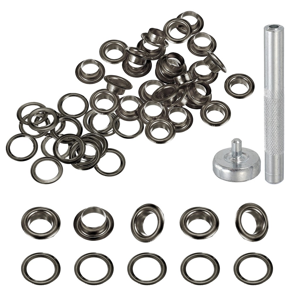 20Set Grommets Eyelets Kit 6mm Copper Eyelets with Setting Tool Gun Black