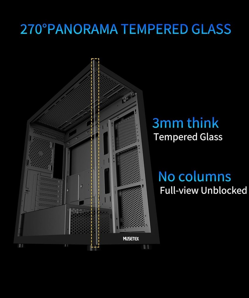 ATX PC Case 7 PWM ARGB Fans Pre-Installed, Type-C Mid Tower Computer Case wit...