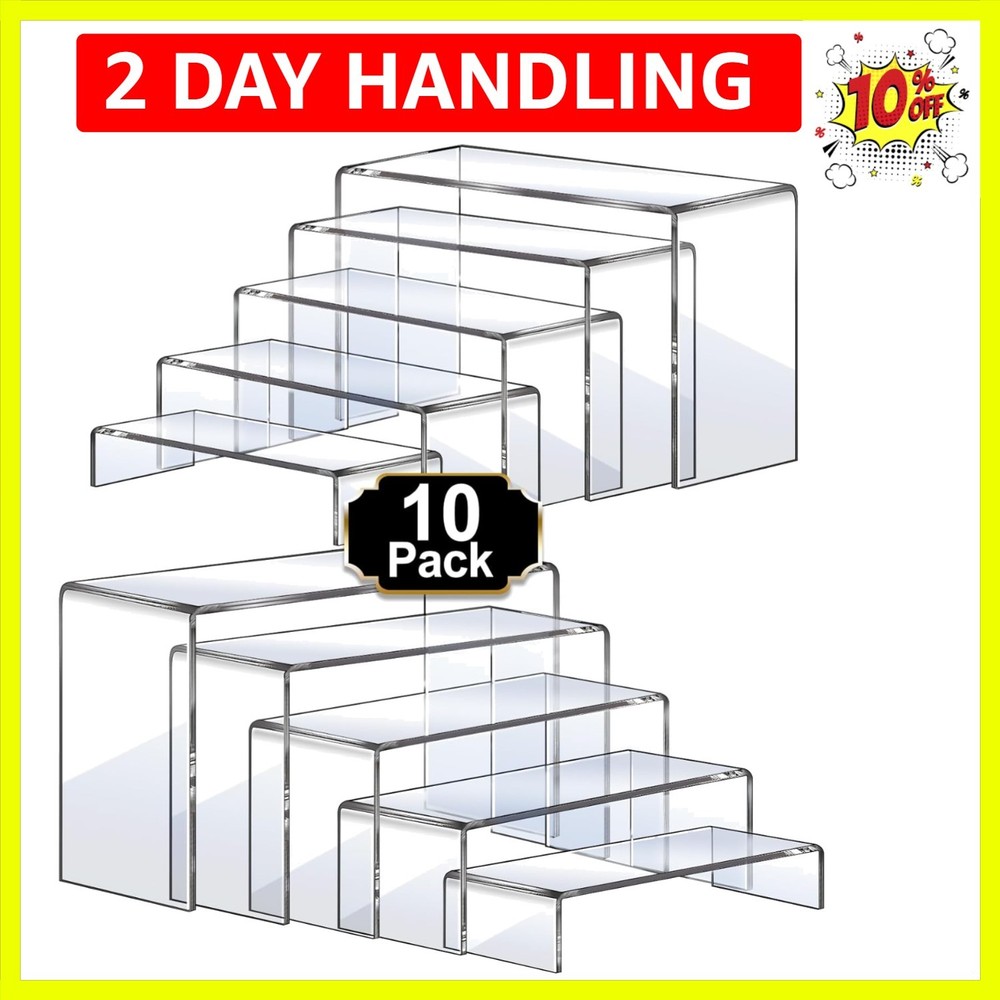 Large Acrylic Risers, 10 Pcs 2 Set7”L~8”L~9”L Riser Display Shelf, Clear Rect...