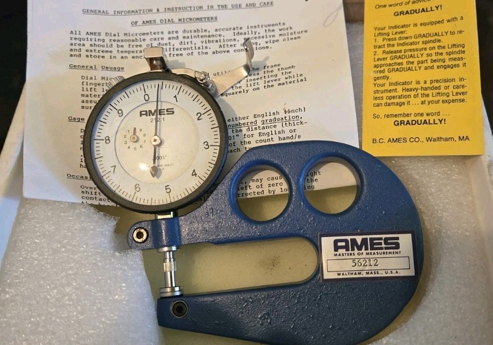 AMES Dial Micrometer 56212, .0001" In Box With Instructions