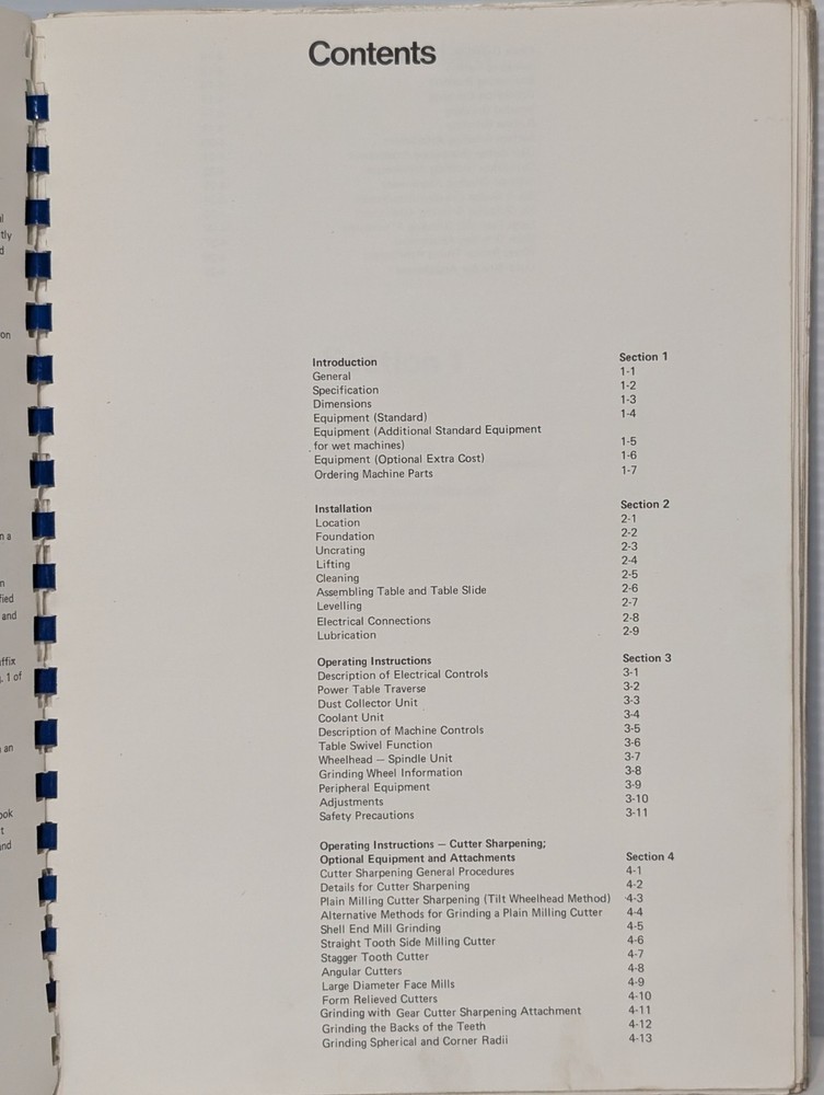 Cincinnati Milacron 2MT Cutter Tool Grinding Machine Operators Instruction Book