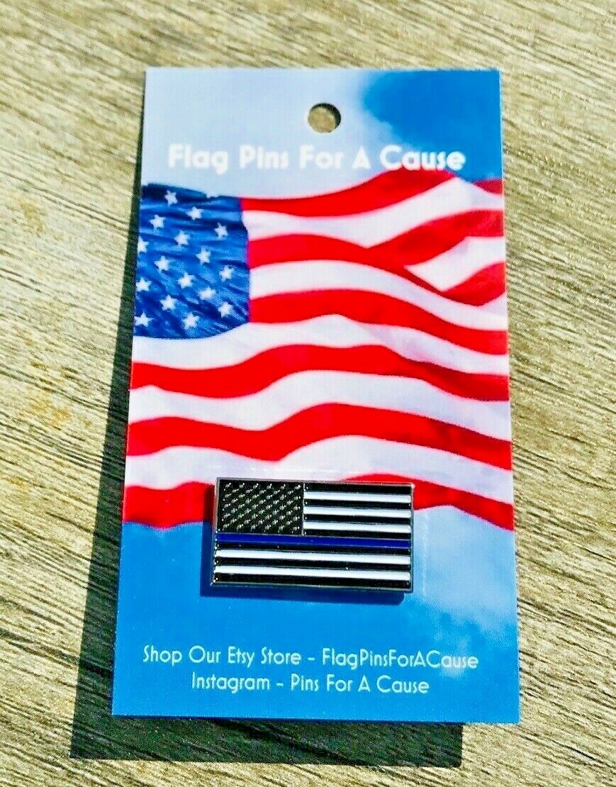NEW Thin Blue Line American Flag Enamel 1" Lapel Pin Police Blue Lives Matter US