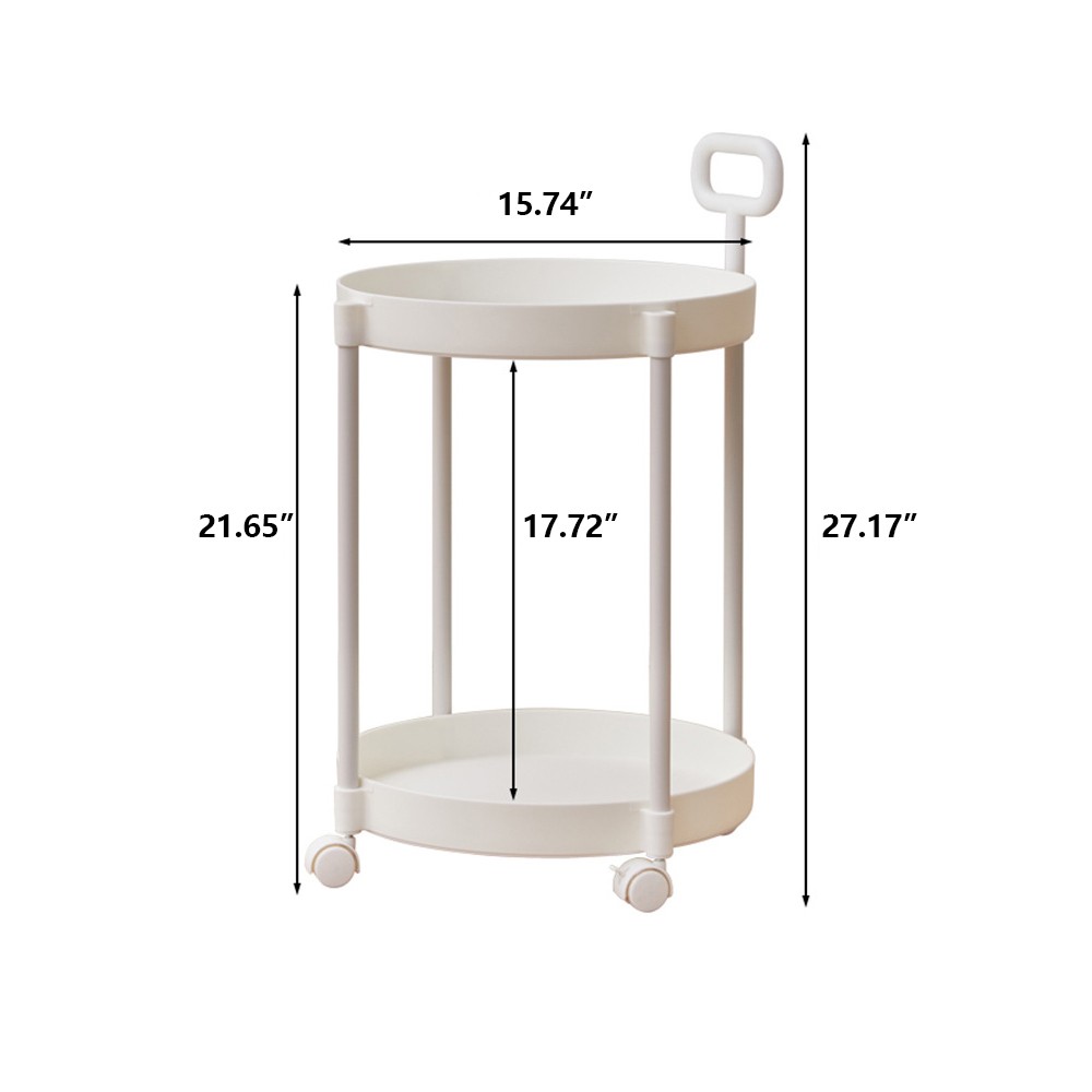 2-Tier Plastic Rolling Utility Cart + Handle Coffee Side Table Couch End Table