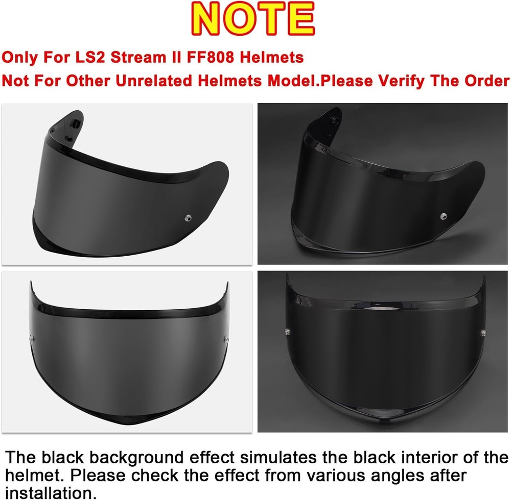 Helmet Tinted Visor Face Shield Replacement for Stream II FF808, Black
