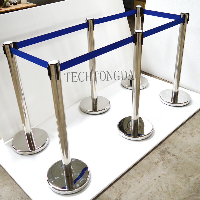 6PCS Stanchion Posts Queue Pole Retractable Blue Belt Crowd Control Barrier