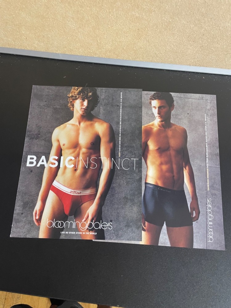 Bloomingdales Basic Instinct Mens Underwear 4 page Magazine Ad front back