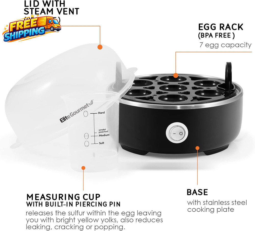 EGC115B Easy Egg Cooker Electric 7-Egg Capacity, Soft, Medium, Hard-Boiled Egg C