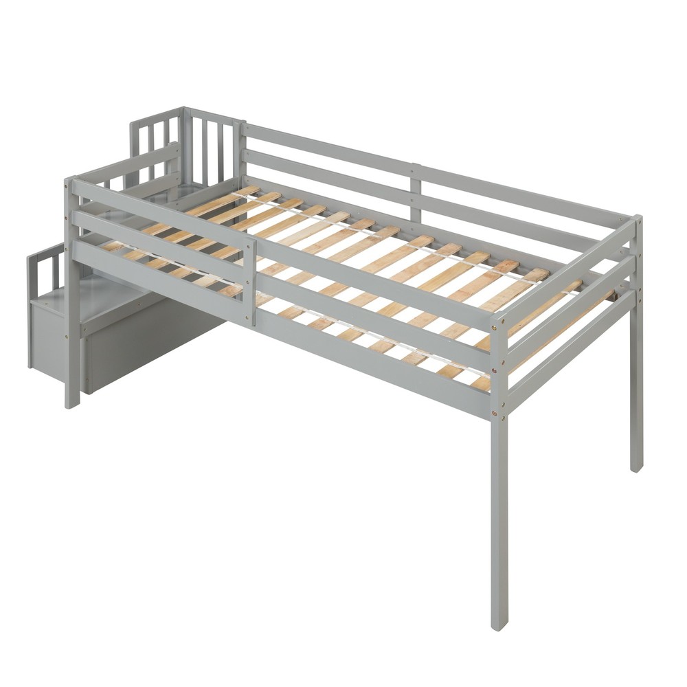 Loft Bed with Staircase Gray Twin Bed Frames