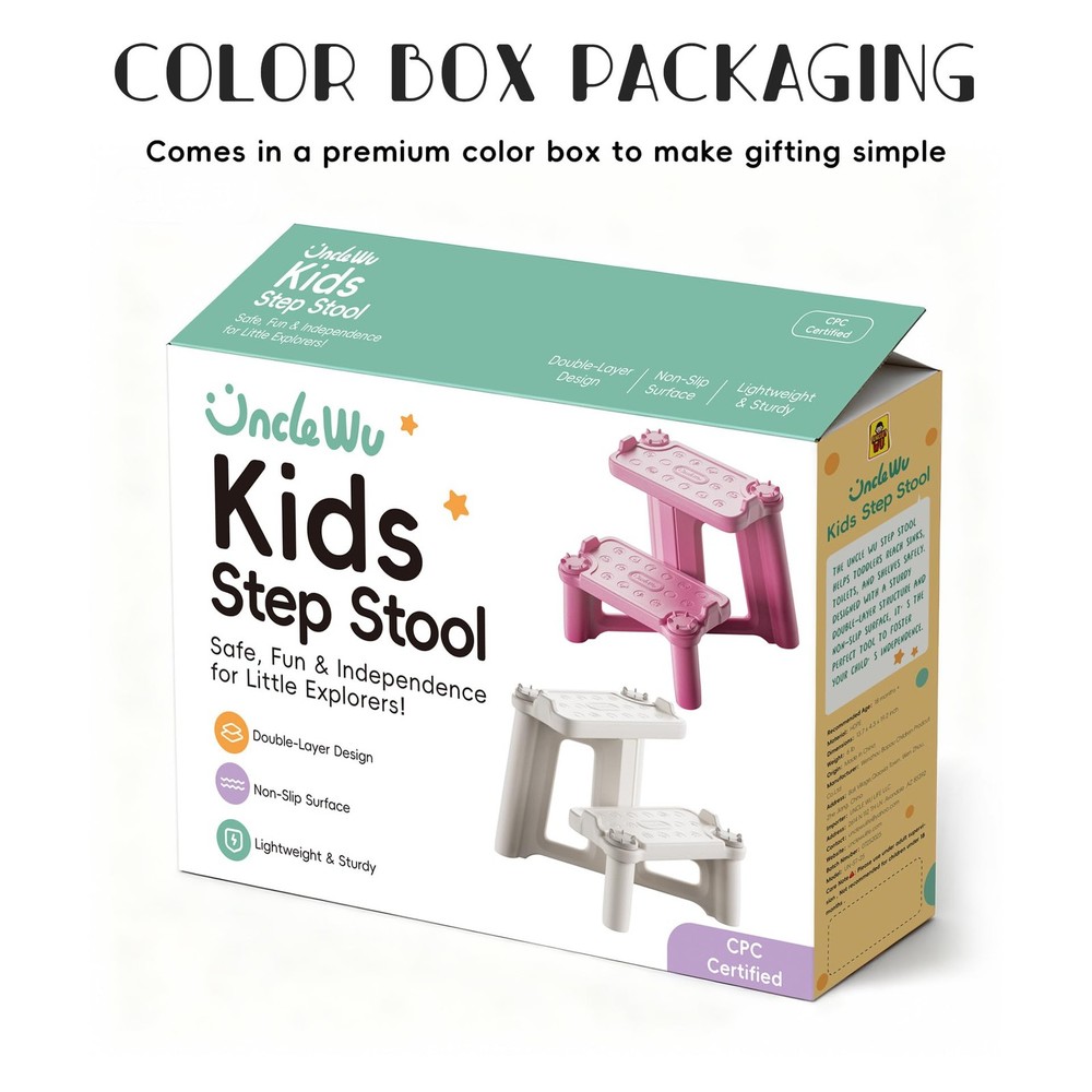 UNCLE WU Dual Height Kids Step Stool - Potty Training, Bathroom, Kitchen - Greig