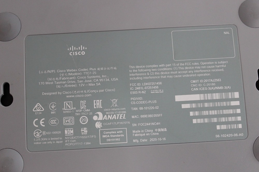 Cisco Webex Plus TTC7-25 CS-Codec-Plus w/ AC