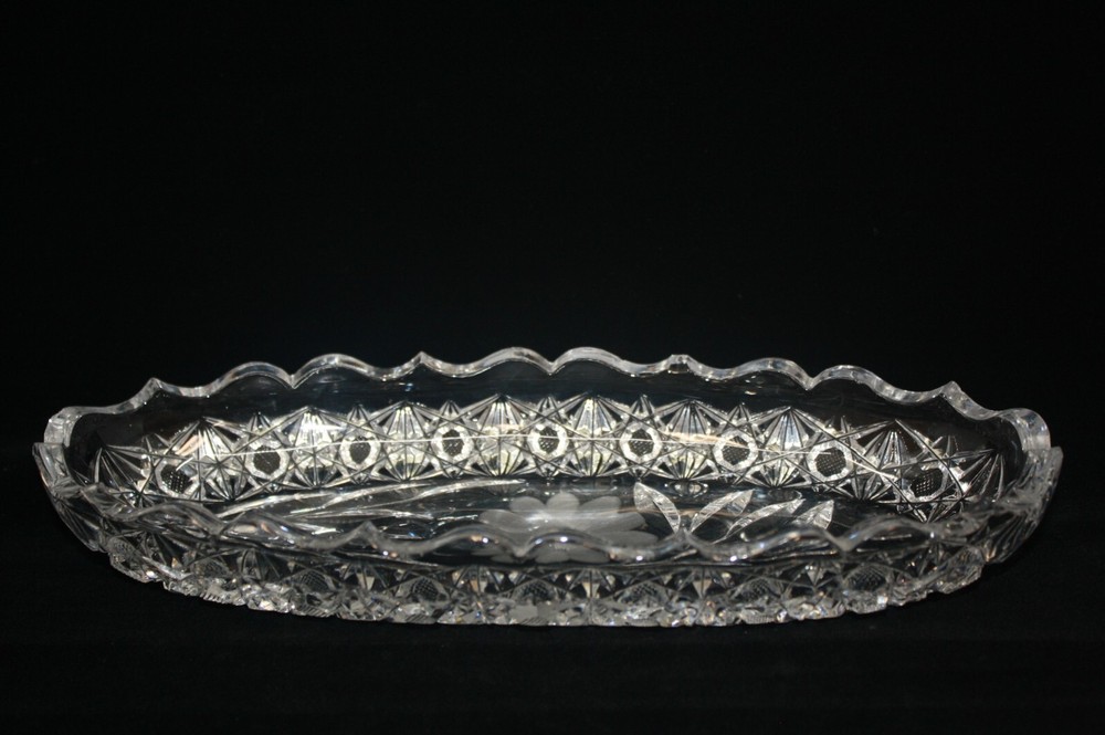 Crystal Celery Dish 10 inch etched flower