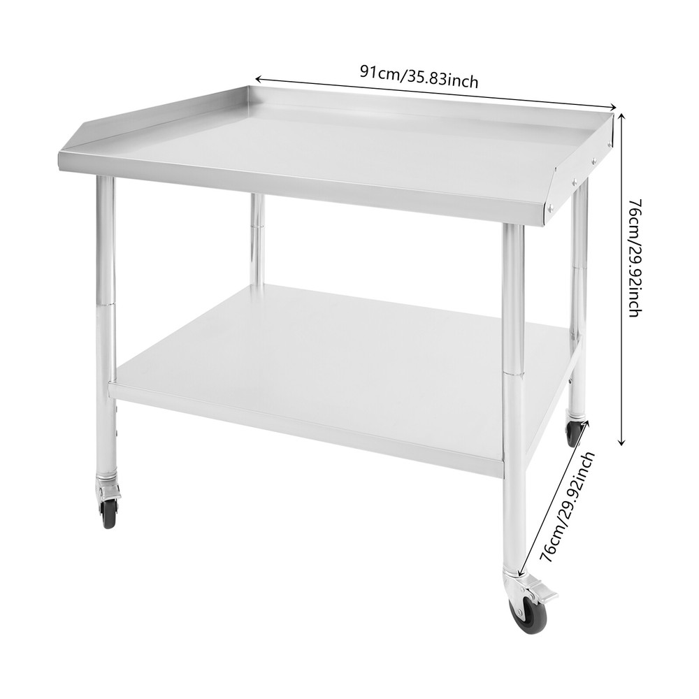 2-tier Work Table Stainless Steel Work Table Kitchen Prep Table w/ Wheels