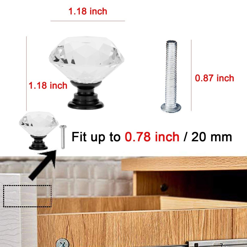 YourGift 12 Pack Drawer Knobs Diamond Shaped Crystal Glass 30mm Cabinet Knobs...