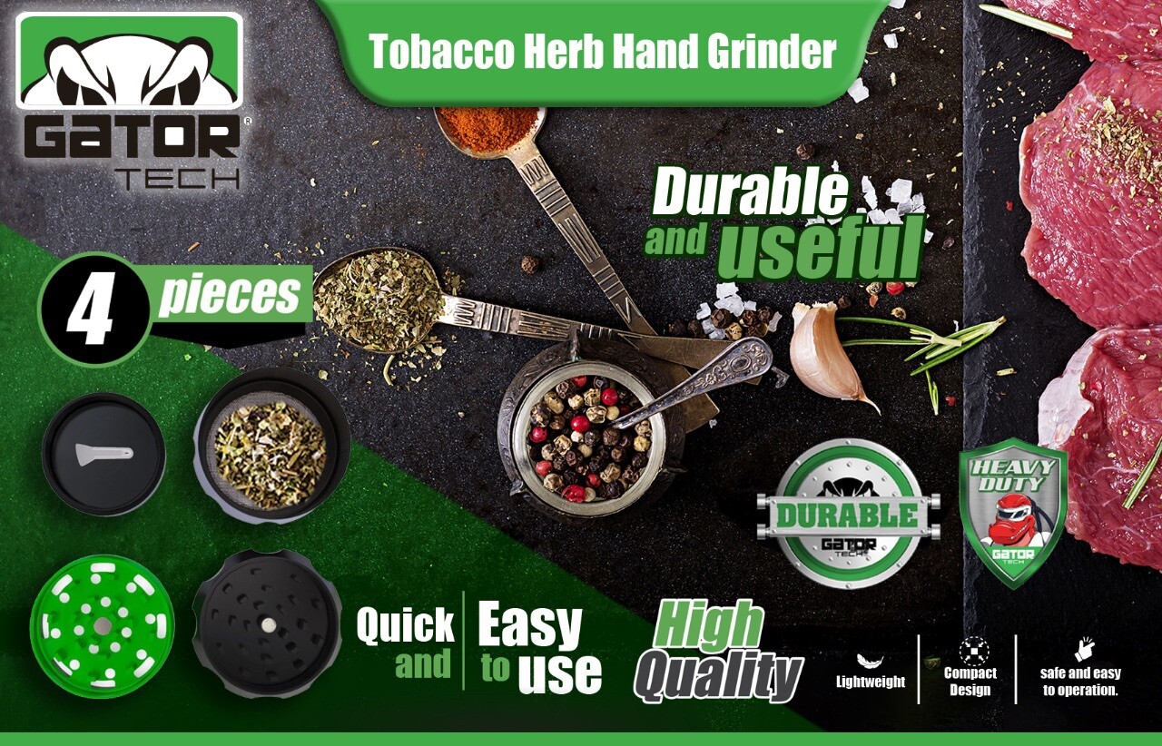 Tobacco Herb Spice Grinder Crusher Smoke 2.0" inch 4-Piece Metal Magnetic Lid