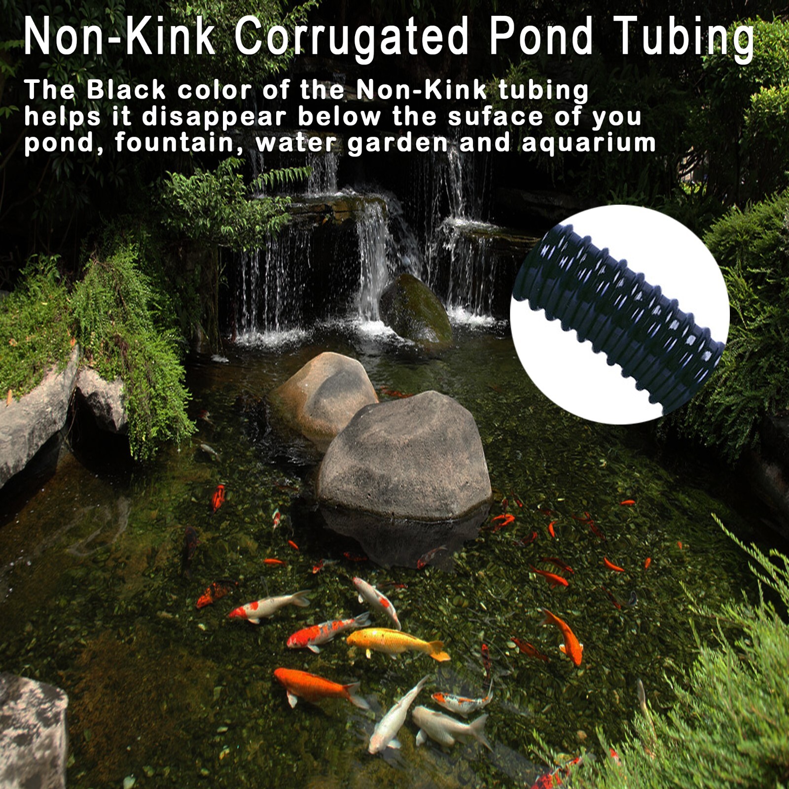 2" Non Kink Corrugated Pond Tubing & Hose for Water Garden & Koi Ponds - UL