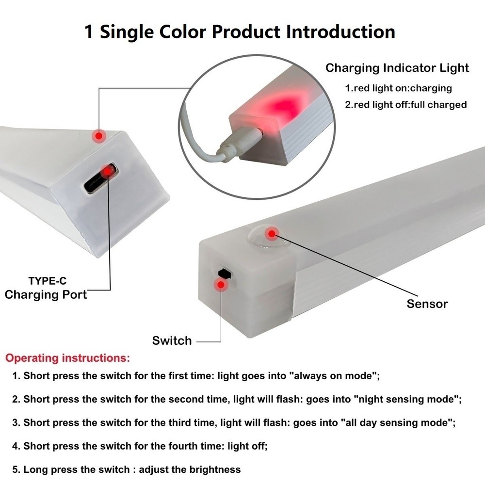 2 Long Light Bars 50cm LED 6000K Sensor Movement USB Cool White (Foreign Shipping