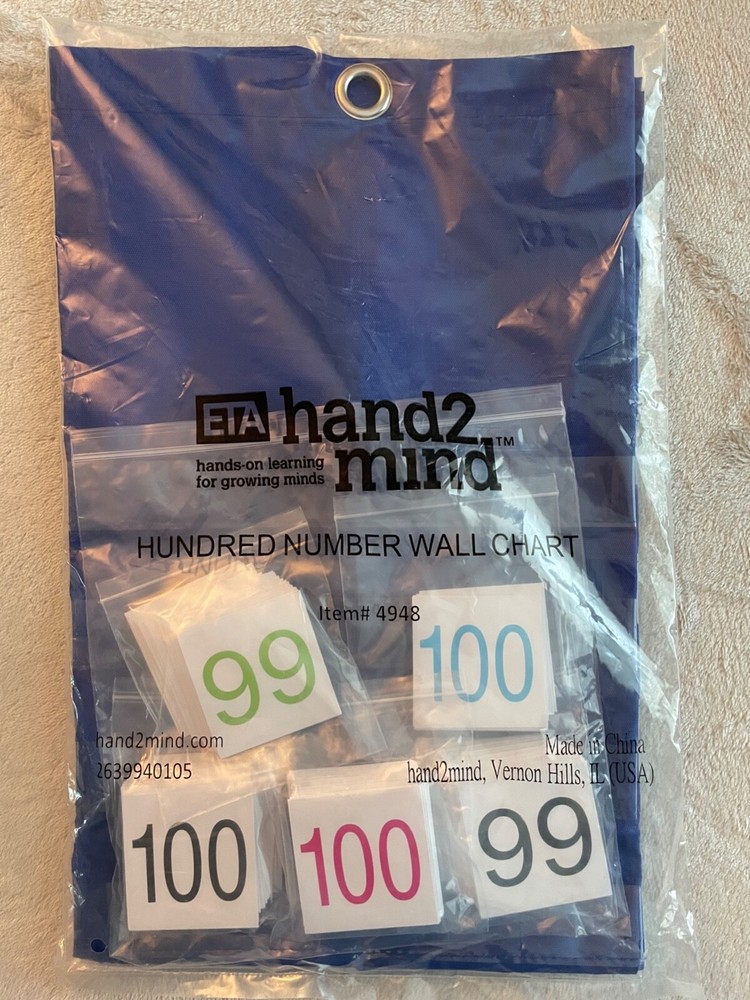Hand2Mind ETA Hundred Number Wall Chart Educational Learning Counting Hands On
