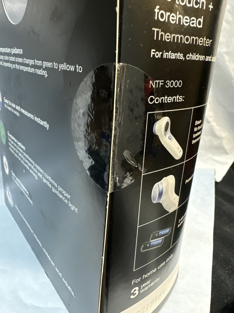 braun no touch+forehead thermometer scuffed box