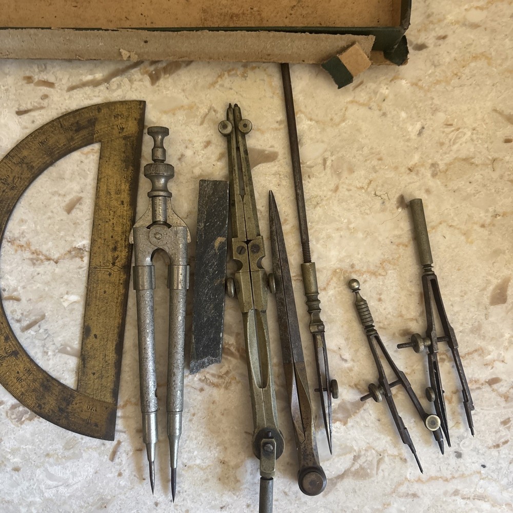 antique drafting set In Box. AS IS