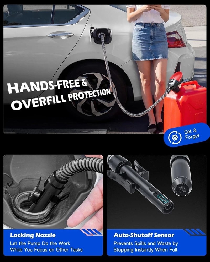Universal 3.2GPM Fuel Transfer Pump, Lightweight and Automatic Shutoff System