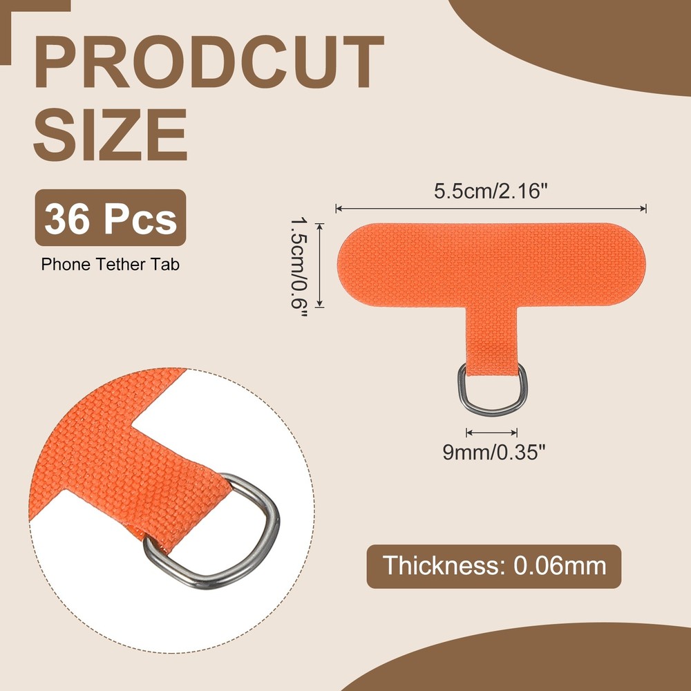 36pcs Phone Tether Tab, Universal t Shape Phone Lanyard Patch, Orange