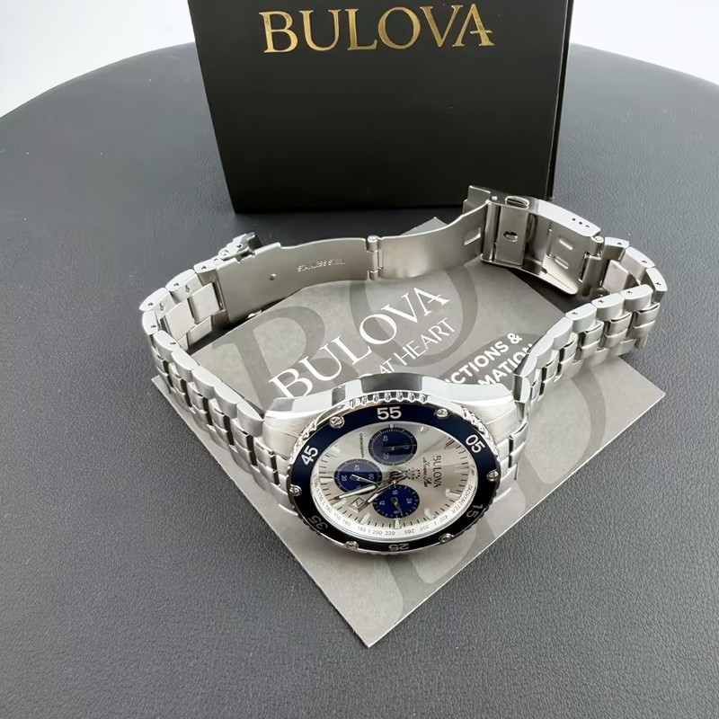 Men Bulova Marine Star White/Blue Dial Chronograph 98B423 Quartz Watch 41.5mm