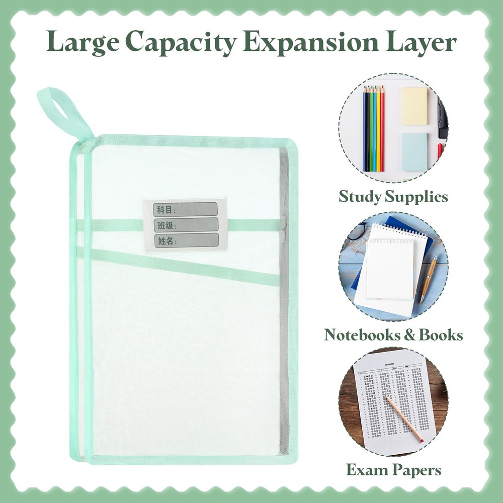 Mesh Zipper Pouch, A4 Mesh File Bag with Strap, Green